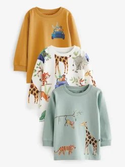 Next Bleu/jaune Safari - Lot de 3 T-shirts à manches longues imprimé animal et personnage (3mois-7 ans) Online