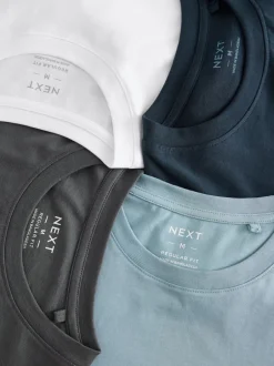 Next - Ajustement régulier - T-shirt 4 Pack Bleu/Marine/Blanc/Acier Outlet