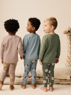 Next Bleu/Marron/Kaki Vert Animal - Lot de 3 pyjamas Snuggle (9mois-8ans) Clearance