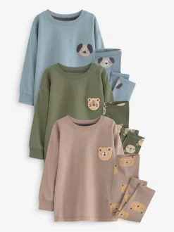 Next Bleu/Marron/Kaki Vert Animal - Lot de 3 pyjamas Snuggle (9mois-8ans) Clearance