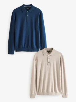 Next Bleu/neutre bleu marine - Manches longues Polos en tricot 2 Lot Best