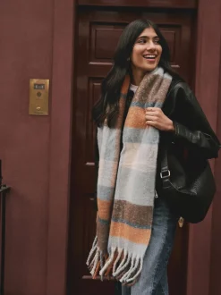 Next Bleu/Orange - Écharpe couverture brossée épaisse Hot