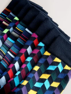 Next - Paquet de chaussettes à motifs 8 Bleu/Orange Sale