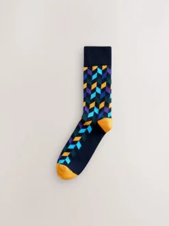 Next - Paquet de chaussettes à motifs 8 Bleu/Orange Sale