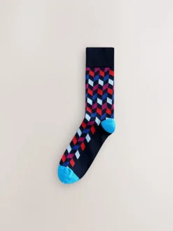 Next - Paquet de chaussettes à motifs 8 Bleu/Orange Sale