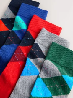 Next - Paquet de chaussettes à motifs 5 Bleu/Orange/Vert Argyle Sale