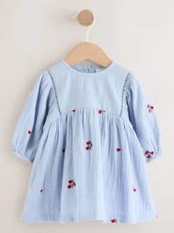Next Bleu/rouge - Robe brodée à manches longues pour bébé (0mths-2yrs)