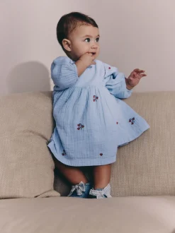 Next Bleu/rouge - Robe brodée à manches longues pour bébé (0mths-2yrs)