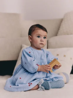 Next Bleu/rouge - Robe brodée à manches longues pour bébé (0mths-2yrs)