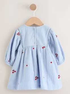 Next Bleu/rouge - Robe brodée à manches longues pour bébé (0mths-2yrs)