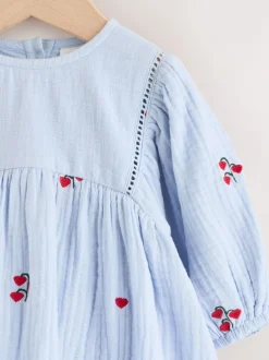 Next Bleu/rouge - Robe brodée à manches longues pour bébé (0mths-2yrs)