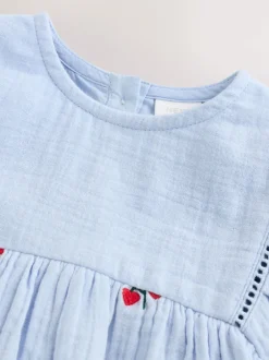 Next Bleu/rouge - Robe brodée à manches longues pour bébé (0mths-2yrs)
