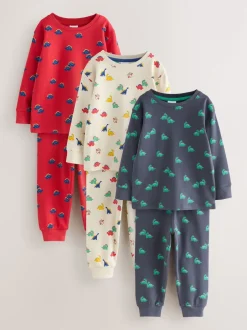Next - Lot de 3 pyjamas Snuggle (9mois-10ans) Bleu/Rouge/Crème New