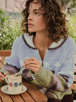 Next Bleu/vert - Cardigan zippé scène paysage