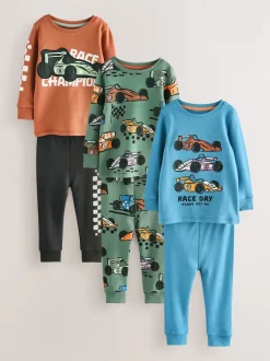 Next - Lot de 3 pyjamas Snuggle courts (9mois-10ans) Bleu/vert Hot