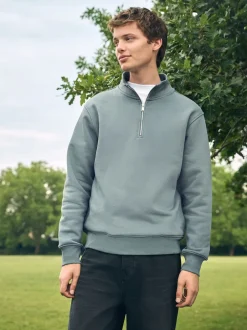 Next - Quart de zip - Sweat-shirt en jersey riche en coton Bleu/vert Discount