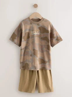 Next - Pyjama court 3 Pack (3-16ans) Bleu/Vert camouflage Outlet