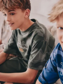 Next - Pyjama court 3 Pack (3-16ans) Bleu/Vert camouflage Outlet