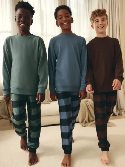 Next Bleu/Vert/Brun - Lot de 3 pyjamas tissés à carreaux (3-16ans) Clearance