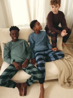 Next Bleu/Vert/Brun - Lot de 3 pyjamas tissés à carreaux (3-16ans) Clearance