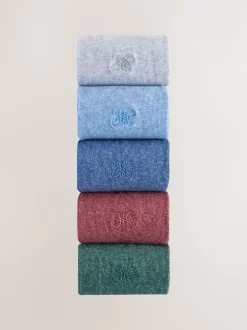 Next Bleu/Vert/Gris - Lot de 5 - Chaussettes fraîches brodées durables New