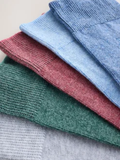 Next Bleu/Vert/Gris - Lot de 5 - Chaussettes fraîches brodées durables New