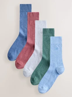 Next Bleu/Vert/Gris - Lot de 5 - Chaussettes fraîches brodées durables New