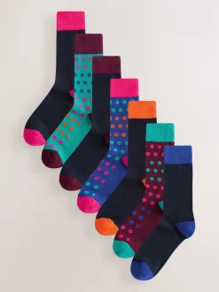 Next - Lot de 7 - Chaussettes riches en coton pour homme Bleu/vert/orange à pois Online