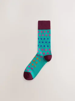 Next - Lot de 7 - Chaussettes riches en coton pour homme Bleu/vert/orange à pois Online