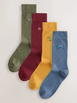 Next Bleu/Vert/Rouge - Lot de 4 chaussettes brodées Sesame Street Clearance