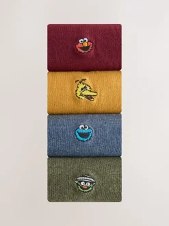 Next Bleu/Vert/Rouge - Lot de 4 chaussettes brodées Sesame Street Clearance