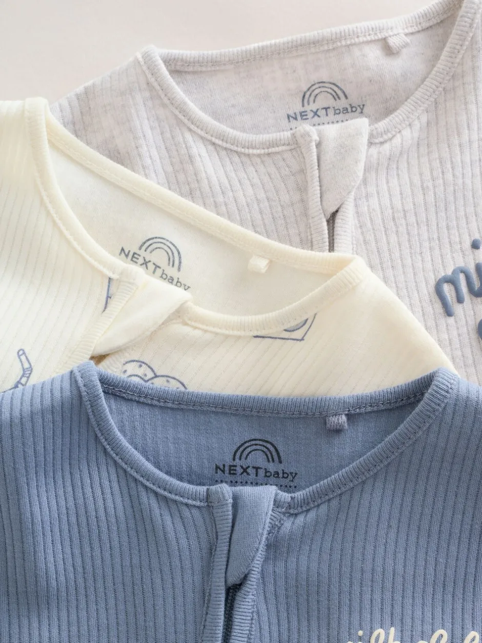 Next Blue Milk Club - Combinaisons de nuit à fermeture éclair pour bébés 3 Pack (0mths-3yrs) Clearance