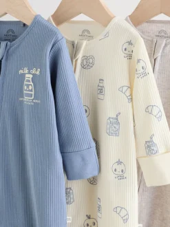 Next Blue Milk Club - Combinaisons de nuit à fermeture éclair pour bébés 3 Pack (0mths-3yrs) Clearance