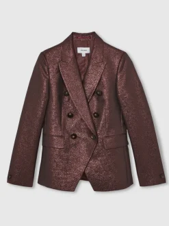 Reiss bordeaux - Blazer de costume croisé métallisé Sienna en coton Online
