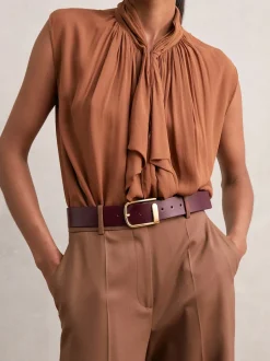 Reiss bordeaux - Ceinture en cuir avec boucle à demi-passant Iyla Sale