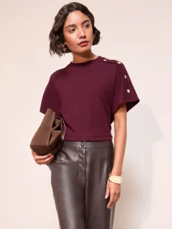 Friends Like These bordeaux - Haut boutonné à manches courtes Outlet