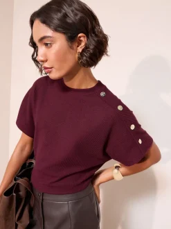 Friends Like These bordeaux - Haut boutonné à manches courtes Outlet