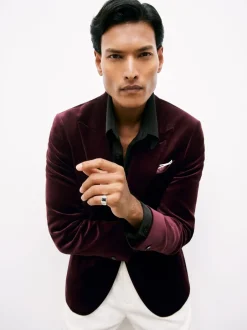 Reiss Bordeaux - Apsara Blazer en velours à boutonnage simple habillé Discount