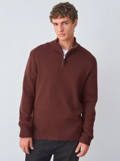 Next - Uni - Pull N.Premium Coupe classique 100% Coton Premium à fermeture éclair bordeaux Hot