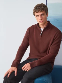 Next - Uni - Pull N.Premium Coupe classique 100% Coton Premium à fermeture éclair bordeaux Hot