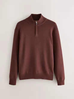 Next - Uni - Pull N.Premium Coupe classique 100% Coton Premium à fermeture éclair bordeaux Hot