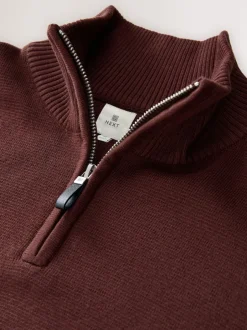 Next - Uni - Pull N.Premium Coupe classique 100% Coton Premium à fermeture éclair bordeaux Hot