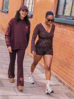 Never Fully Dressed Bordeaux brodé - Leggings évasés en coton