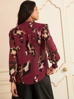 Love & Roses Bordeaux imprimé animal - Chemisier imprimé à encolure crantée Best