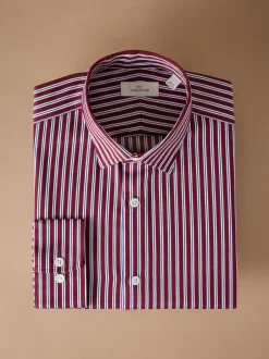 Next Bordeaux rouge rayé - Chemise Signature à manchette simple 100% coton Online