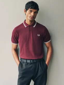 Fred Perry - Polo à liserés Bordeaux/blanc écru Hot