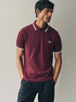 Fred Perry - Polo à liserés Bordeaux/blanc écru Hot