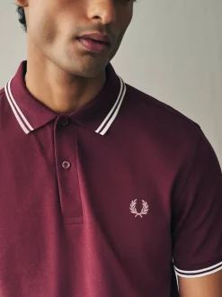 Fred Perry - Polo à liserés Bordeaux/blanc écru Hot