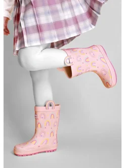 Toezone Bottes en caoutchouc imperméables rose arc-en-ciel fille Hot