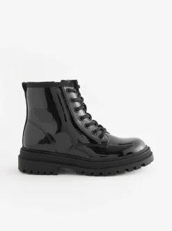 Next - Warm Lined À lacets Ankle Bottes Brevet noir New